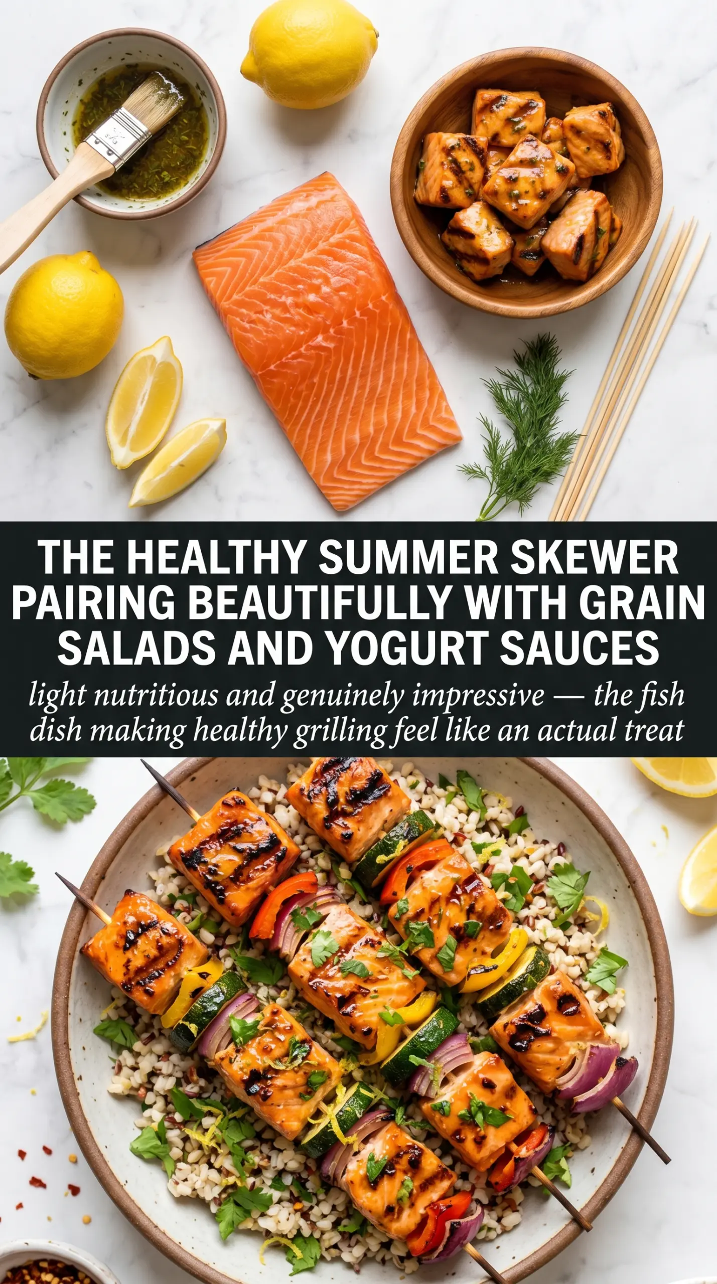 Grilled Salmon Kebabs lemon herb vegetables