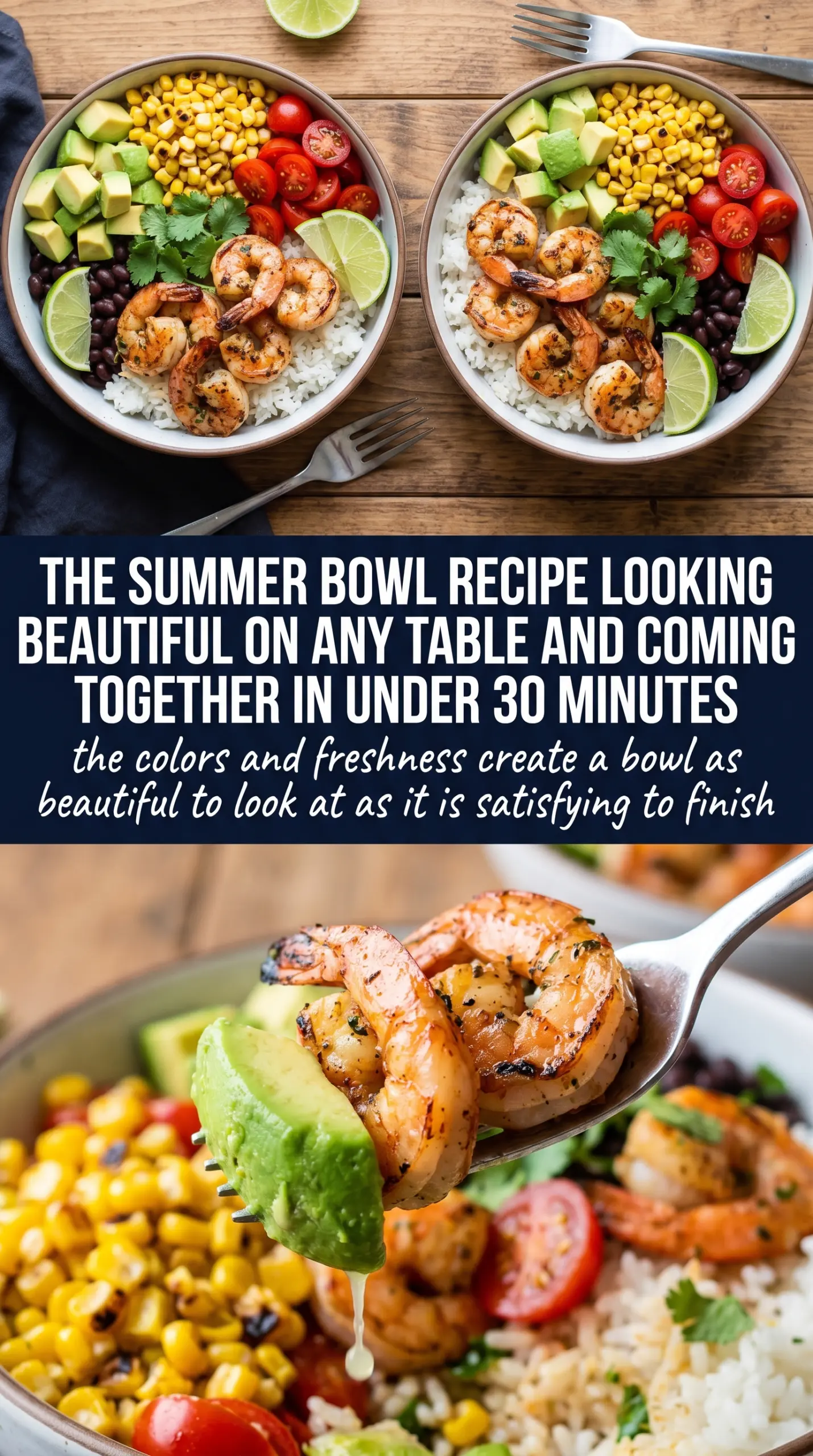 Grilled shrimp bowl with avocado and corn salsa colorful fresh