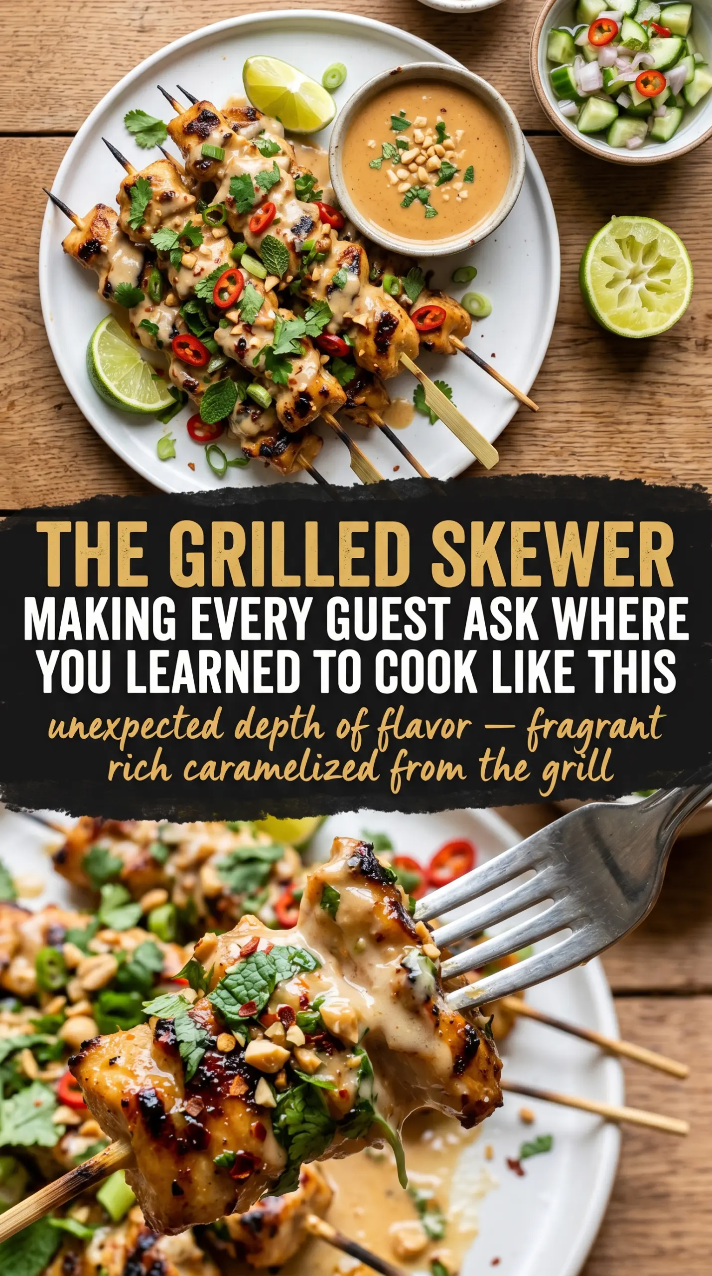 Grilled Thai Coconut Chicken Skewers golden charred coconut-lemongrass