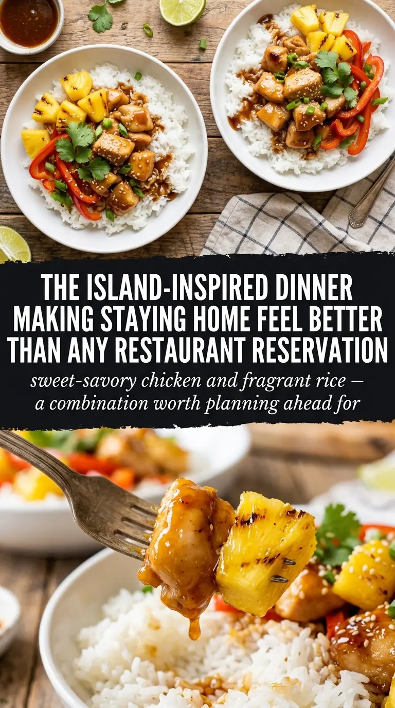 Hawaiian chicken with coconut rice grilled pineapple