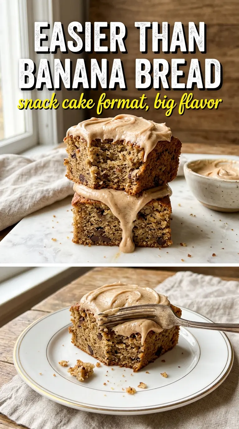 Banana Bread Snack Cake brown butter frosting moist crumb