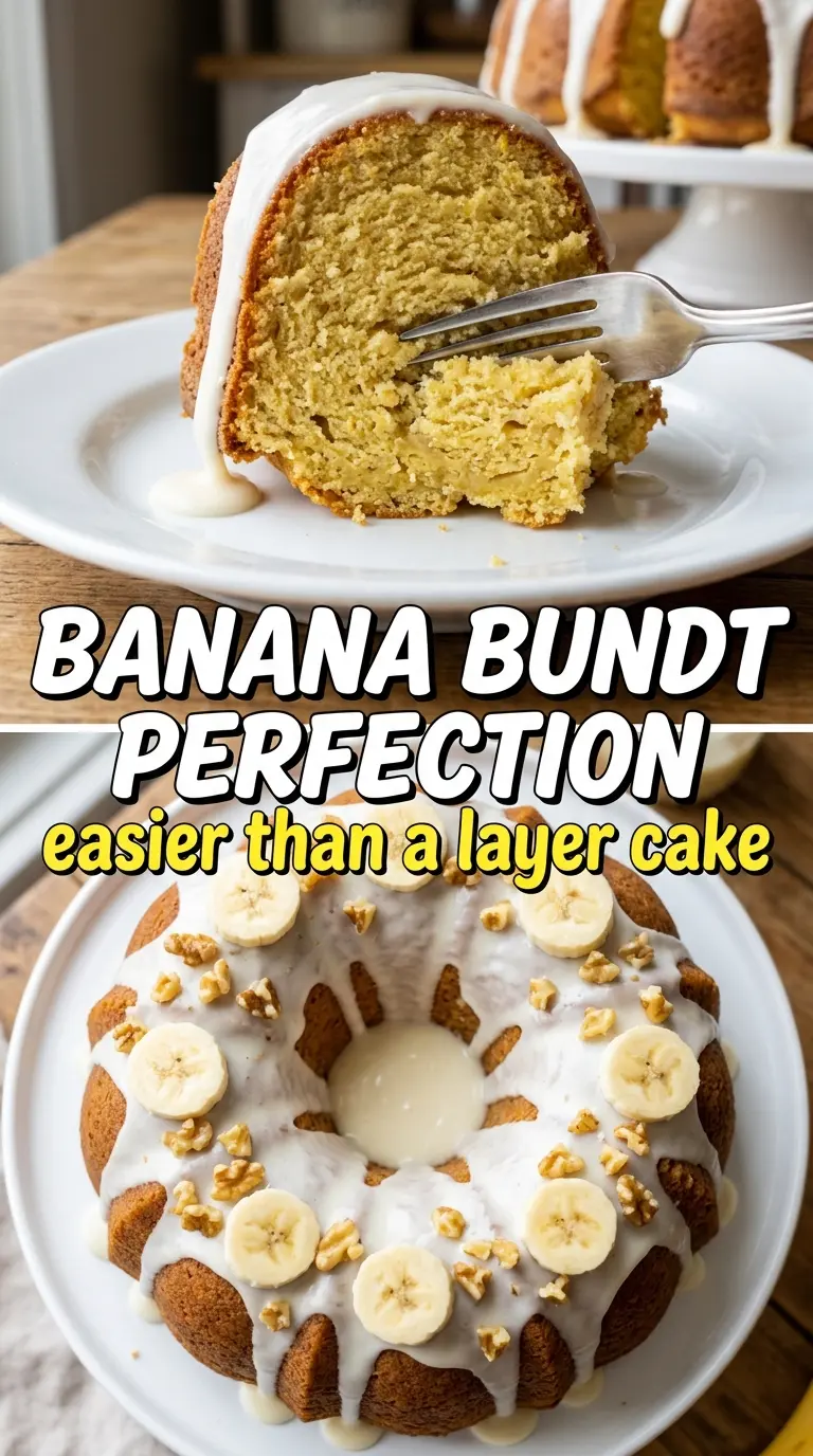 Banana Bundt Cake with Cream Cheese Glaze, moist golden