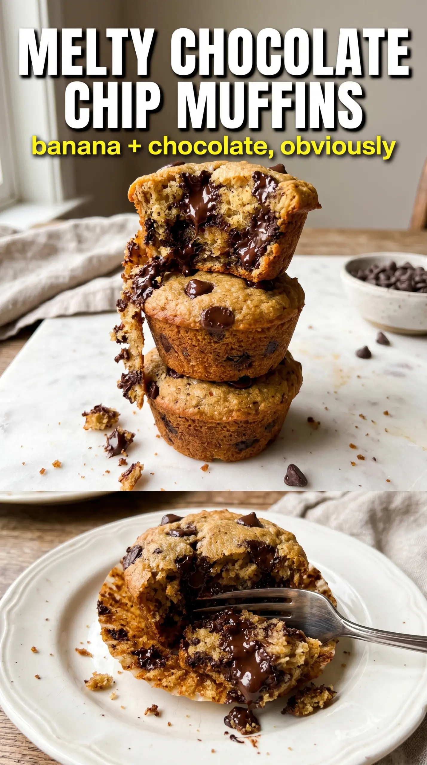 Banana Chocolate Chip Muffins moist bakery-domed crumb