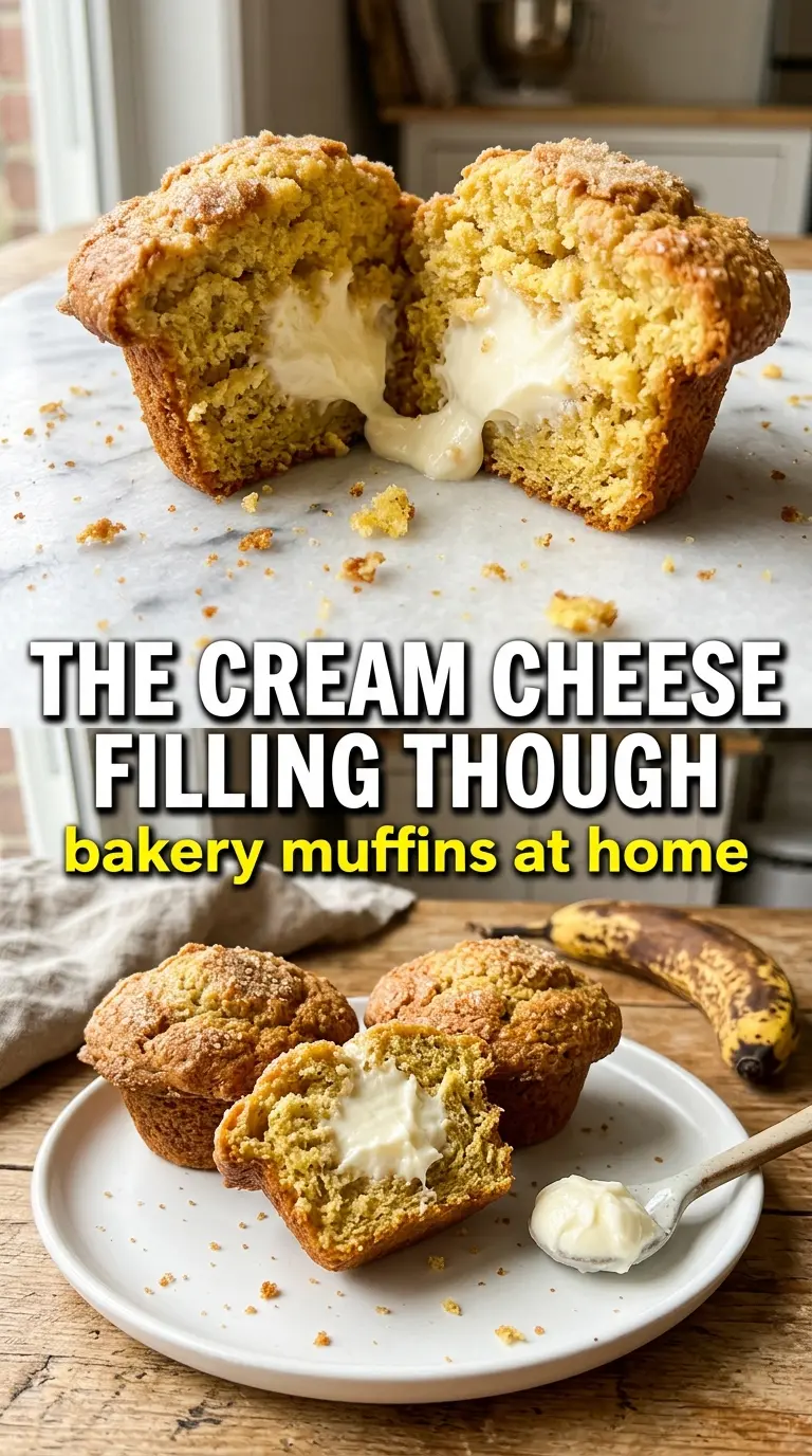 Banana cream cheese muffins domed stuffed bakery-style