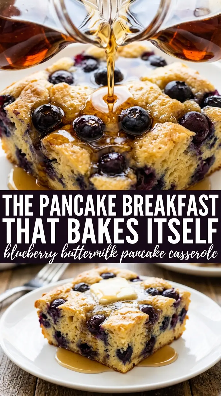 Blueberry Buttermilk Pancake Casserole golden blueberries brunch