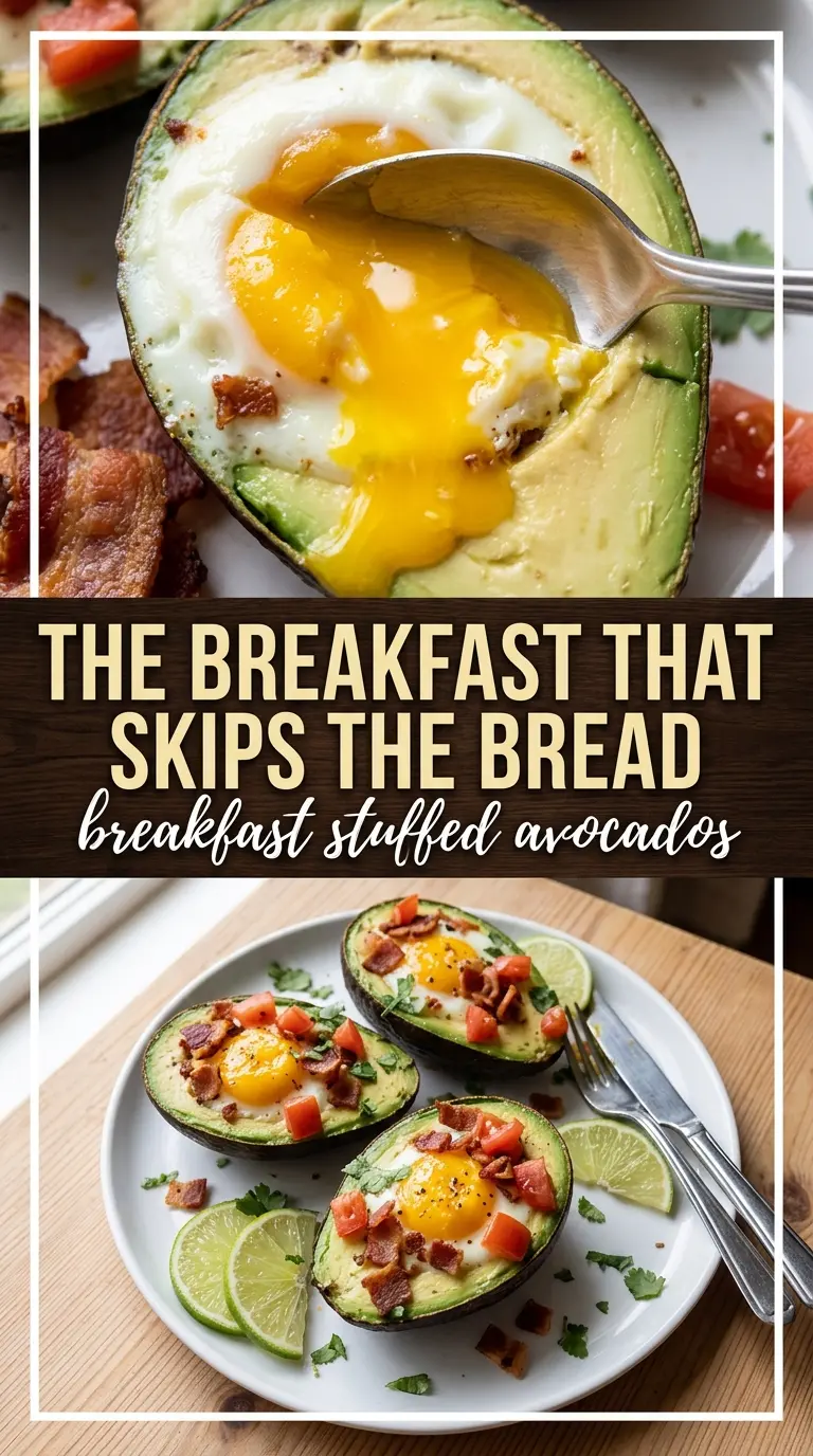 Breakfast Stuffed Avocados baked egg bacon feta