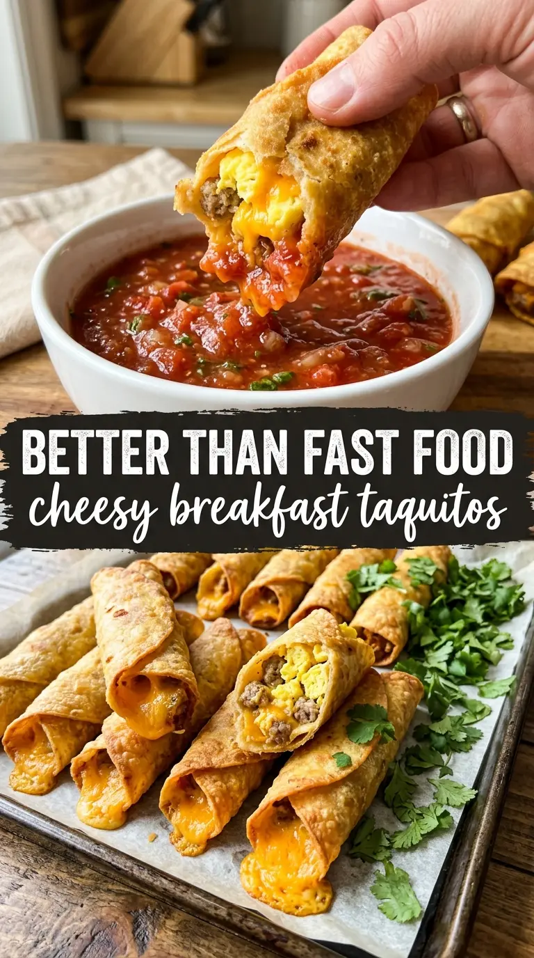 Cheesy Breakfast Taquitos crispy baked golden