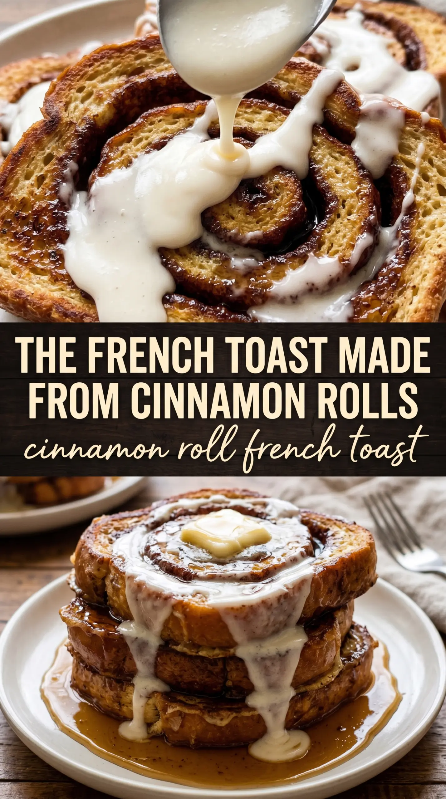Cinnamon Roll French Toast golden caramelized cream cheese icing