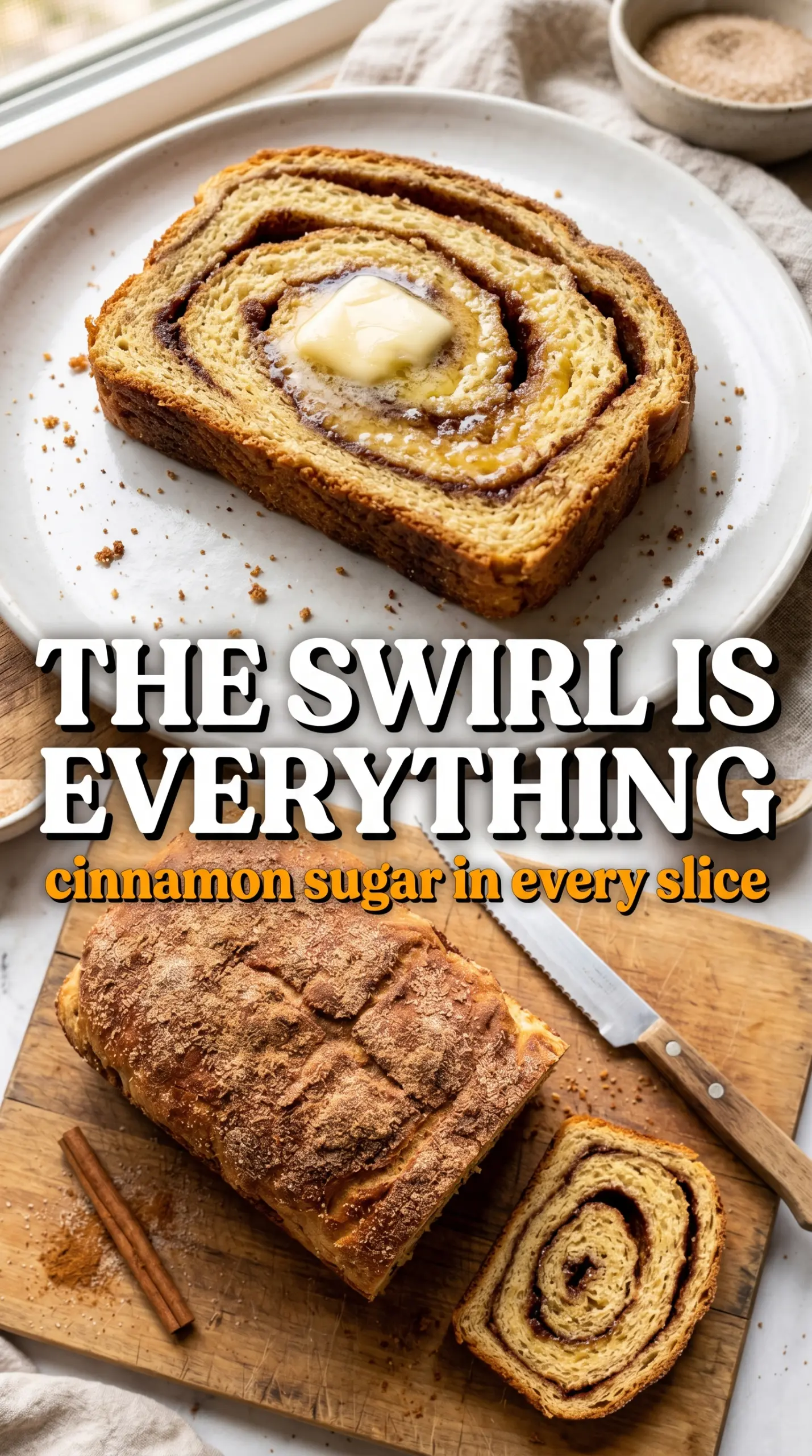 Cinnamon Swirl Banana Bread, cinnamon ribbon, golden crumb