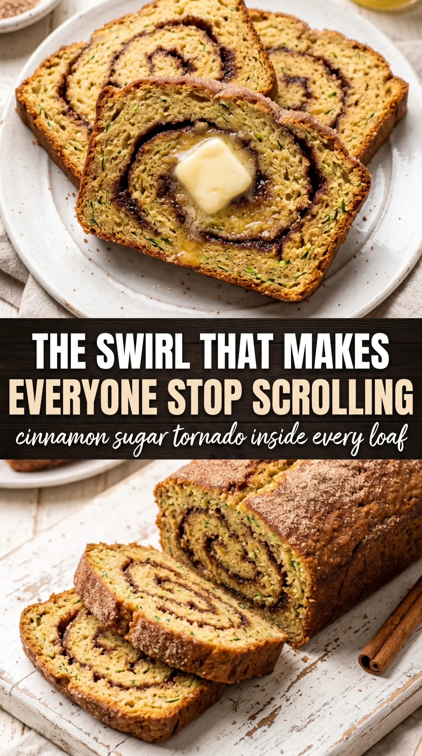Sliced zucchini bread on a board