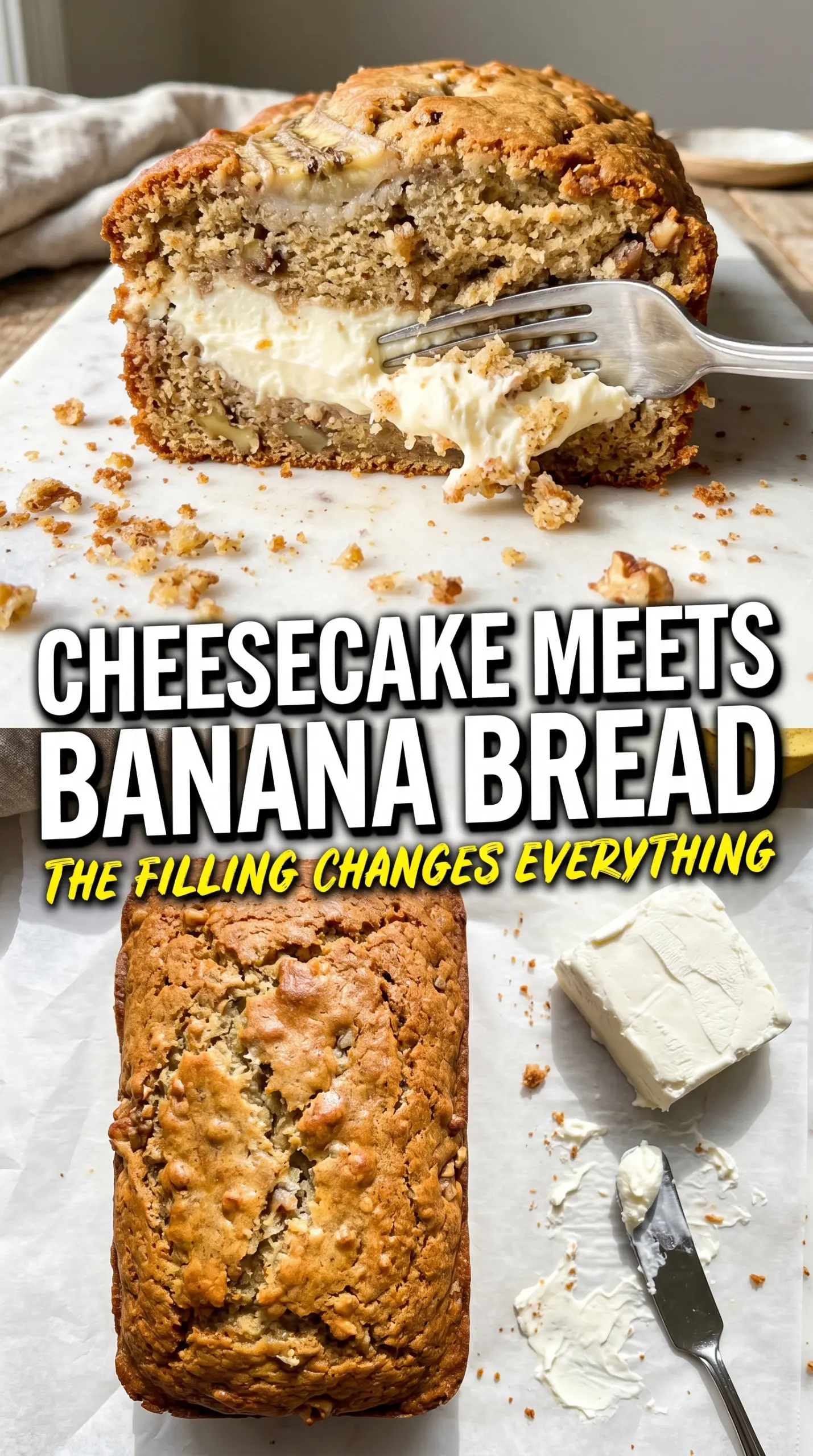 Cream Cheese-Filled Banana Bread creamy banana loaf