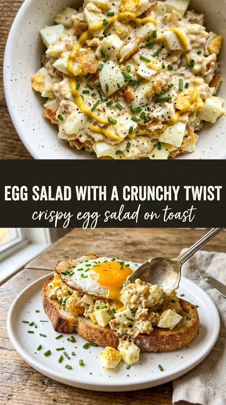 Crispy egg salad with fried egg, toasted sourdough, fresh herbs