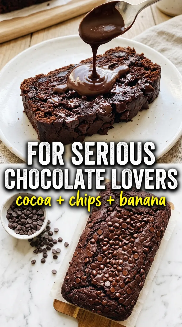 Double Chocolate Banana Bread dark fudgy chocolate chips