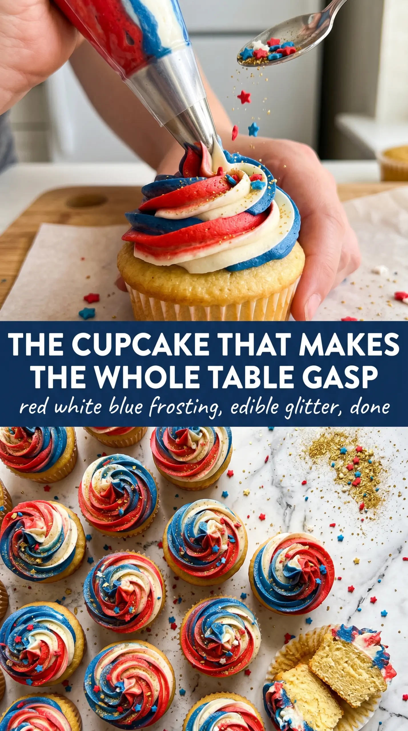 Fireworks cupcakes red white blue decorative star sprinkles
