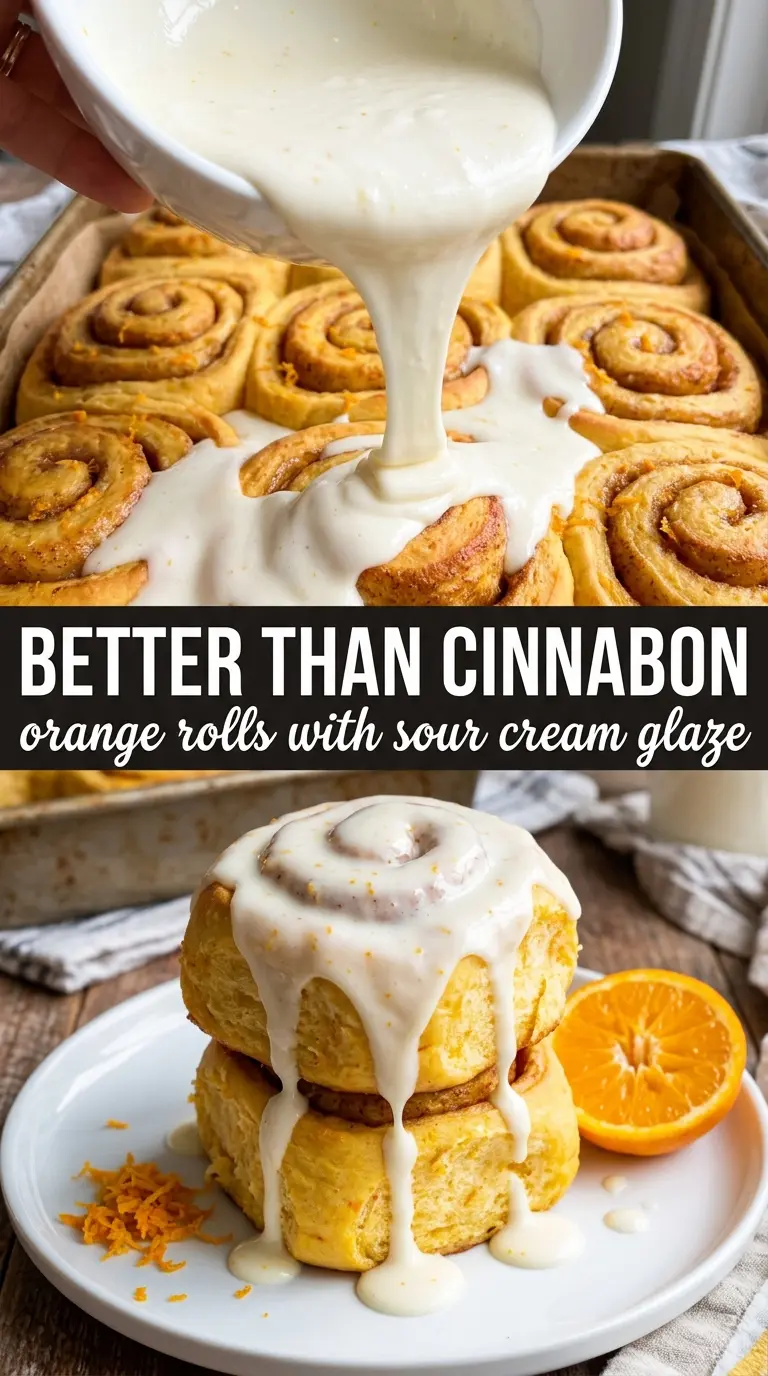 Orange rolls with sour cream butter glaze, soft citrus swirls