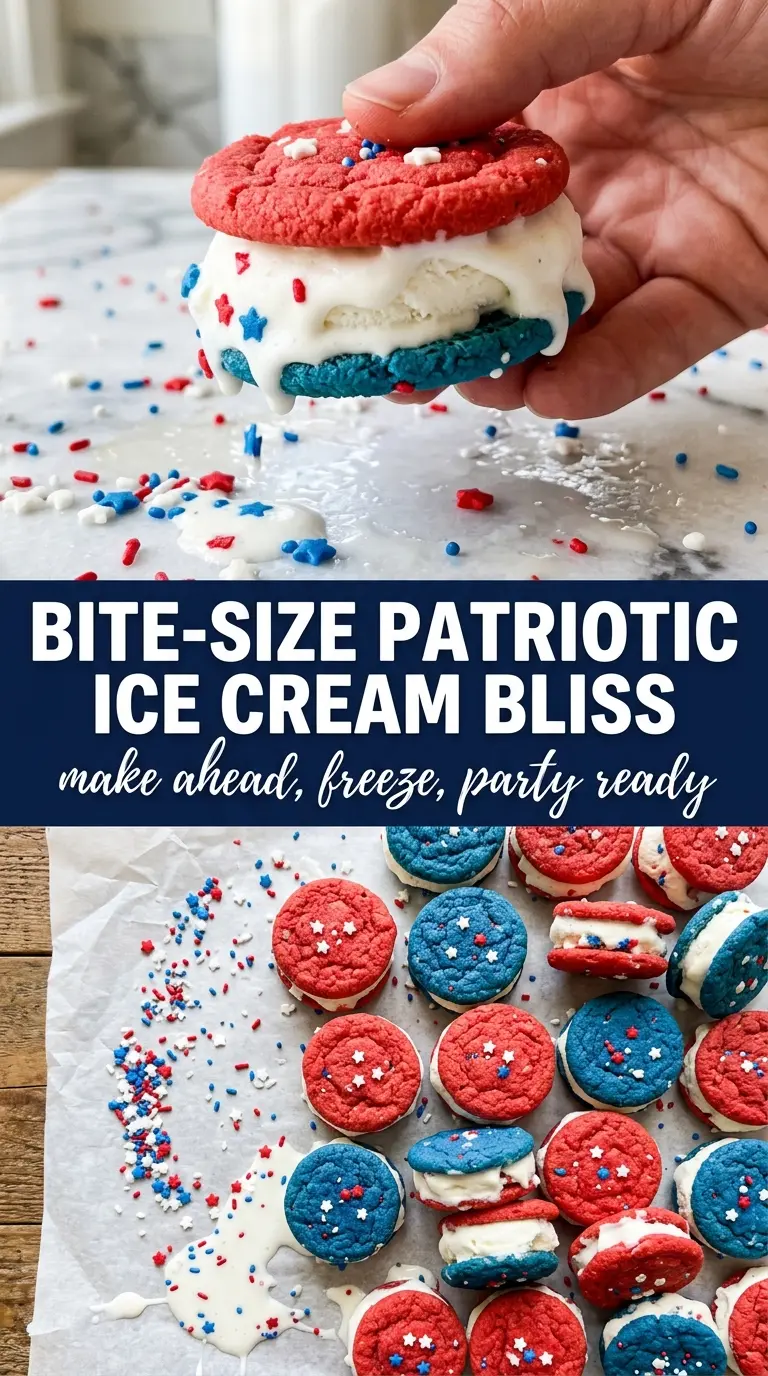 Patriotic Mini Ice Cream Sandwiches red white blue dessert