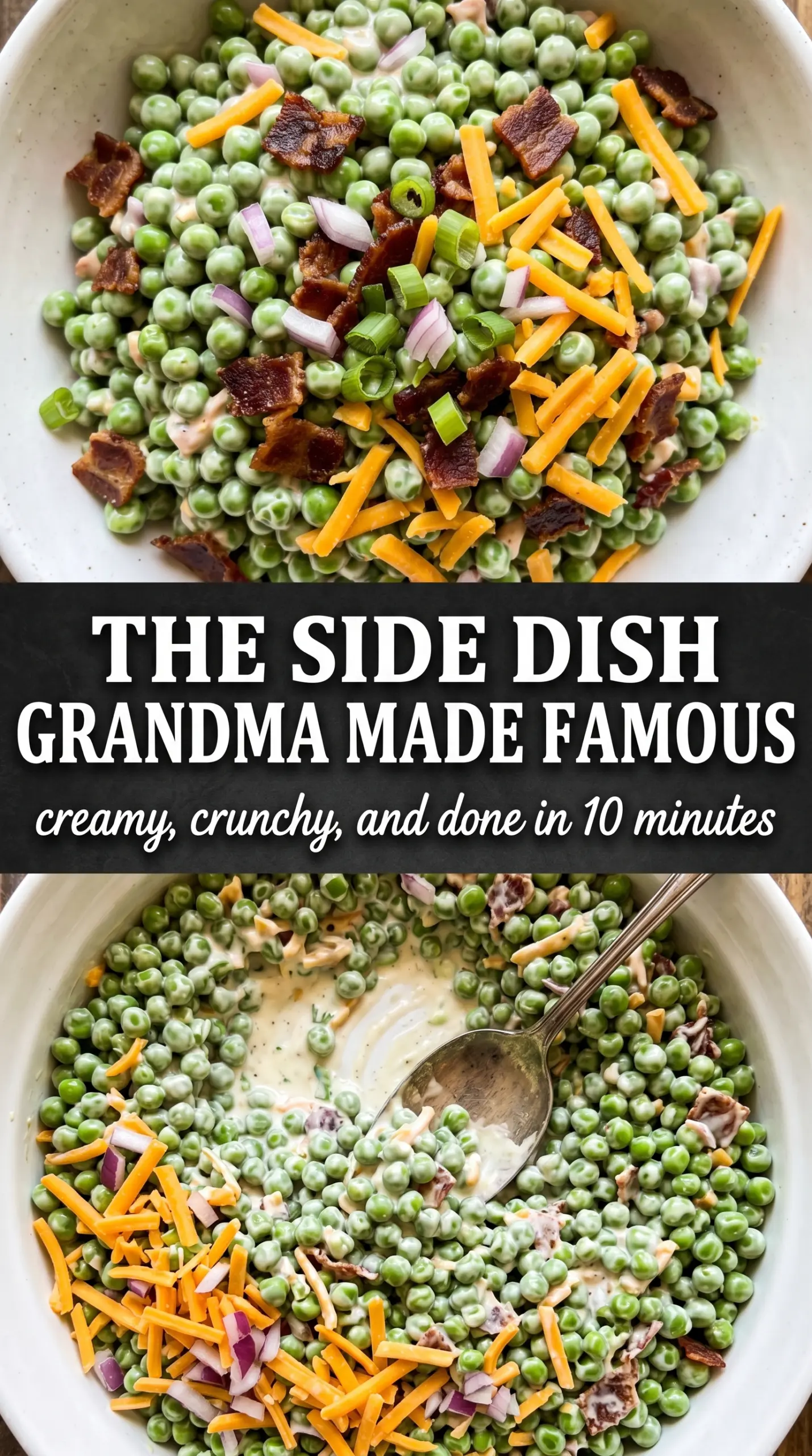 Pea Salad creamy bacon cheddar
