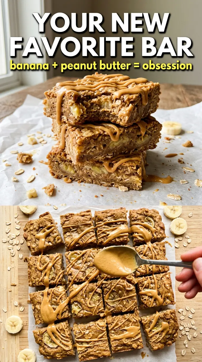 Peanut Butter Banana Bars fudgy chocolate-drizzled