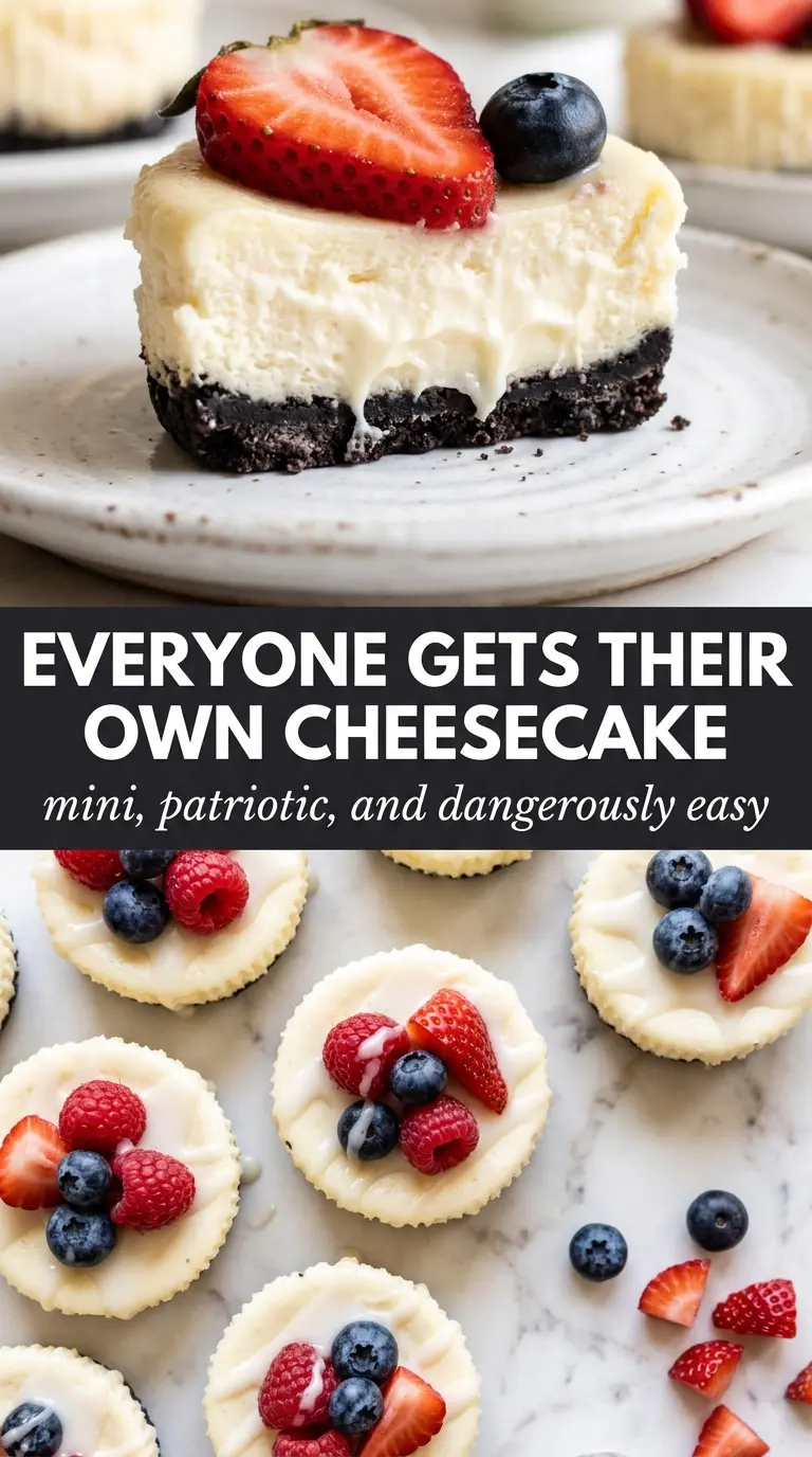 Red, White and Blue Mini Cheesecakes creamy berry-topped