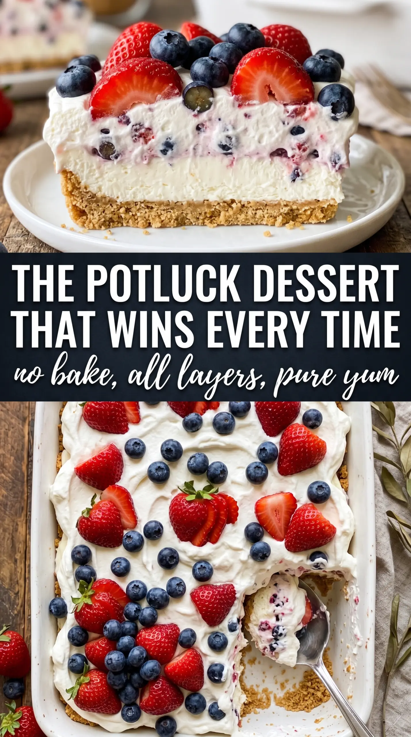 Red, White and Blue Mixed Berry Yum Yum creamy berry layered dessert