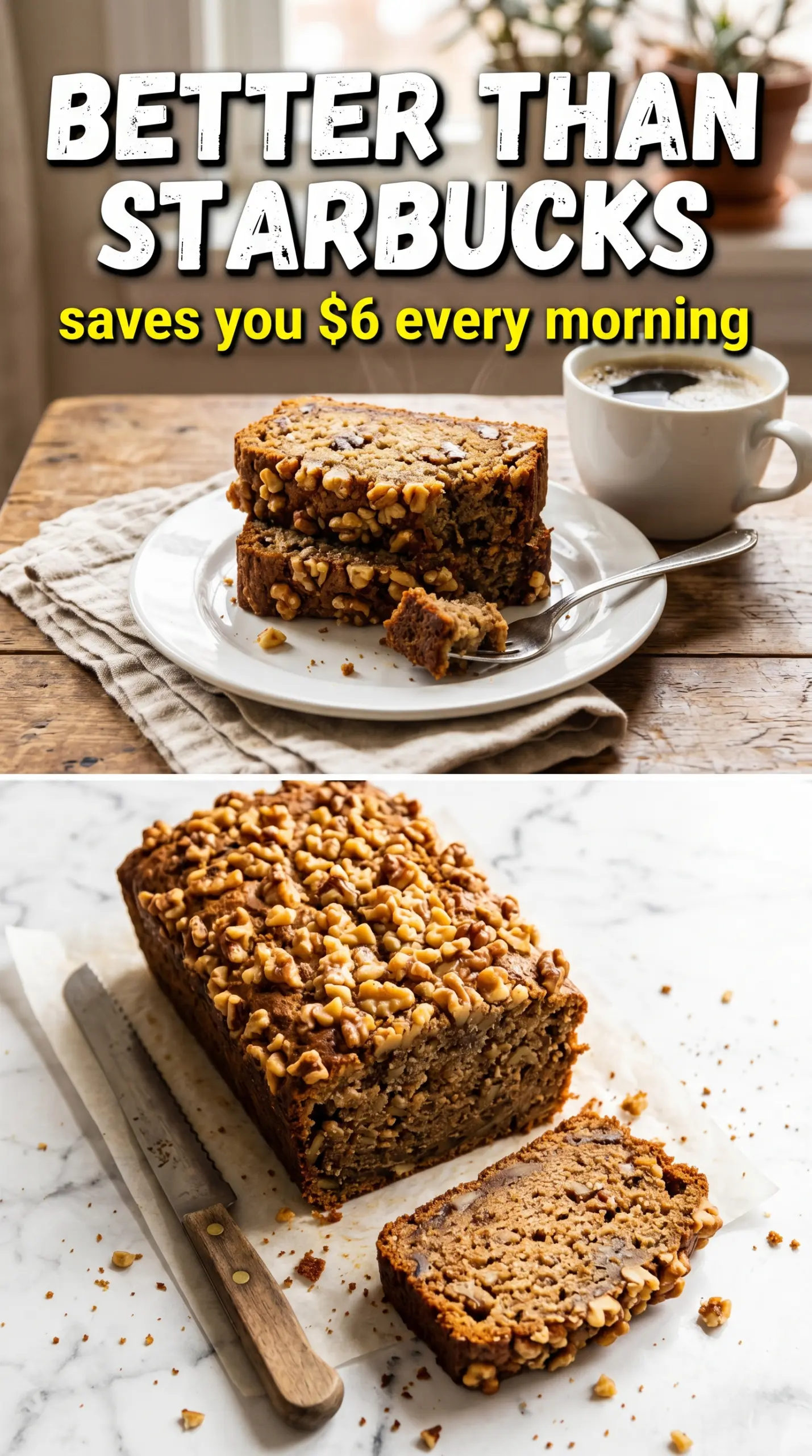 Starbucks copycat banana bread golden walnut-studded