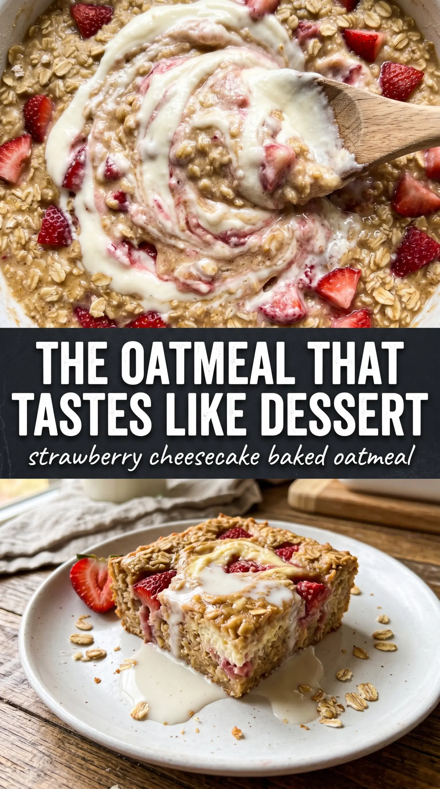 Strawberry Cheesecake Baked Oatmeal creamy swirled baked oats