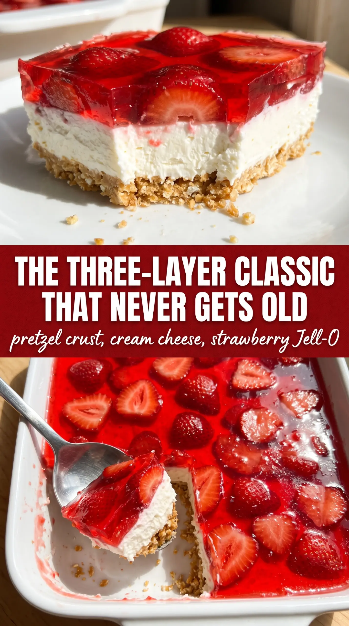 Strawberry Pretzel Jello Salad creamy strawberry layers