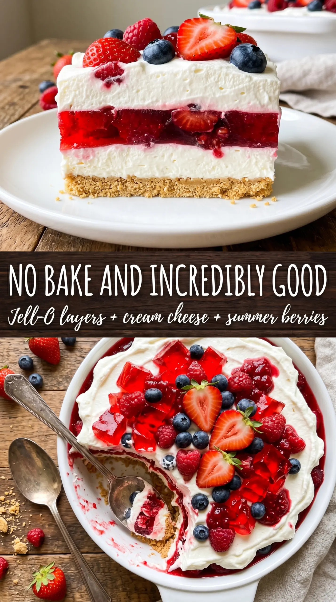 Summer Berry Jello Lasagna layered dessert creamy berry