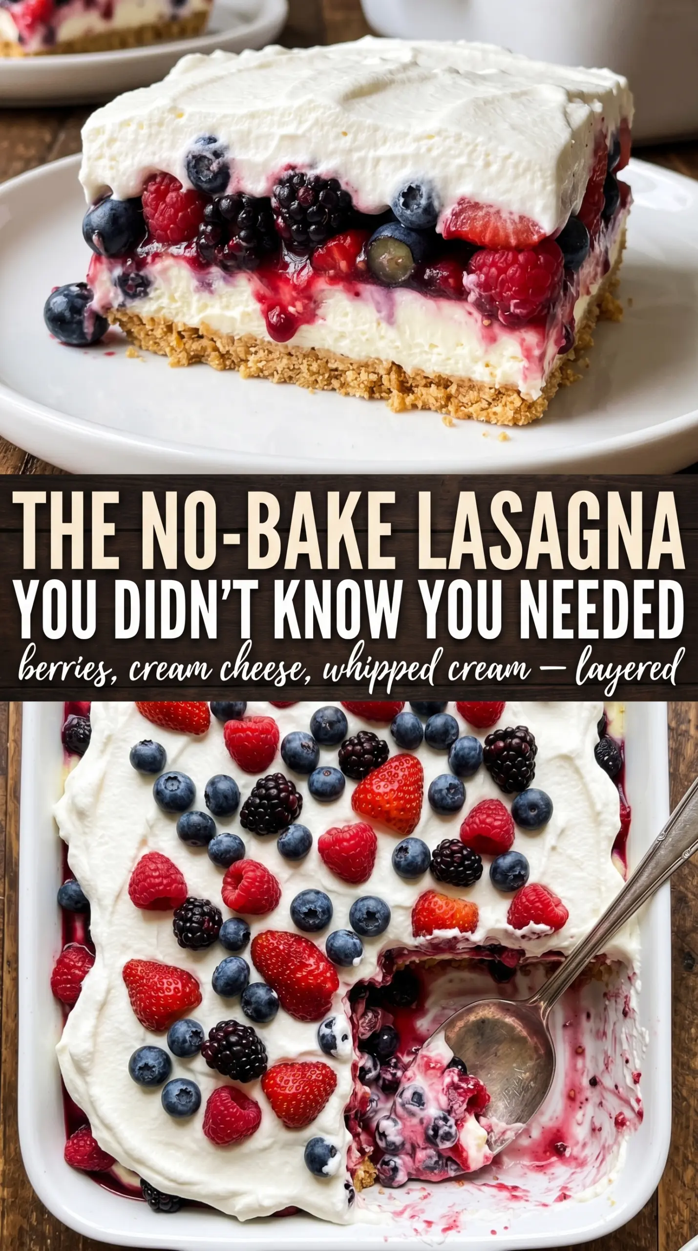 Very Berry Dessert Lasagna with creamy berry layers