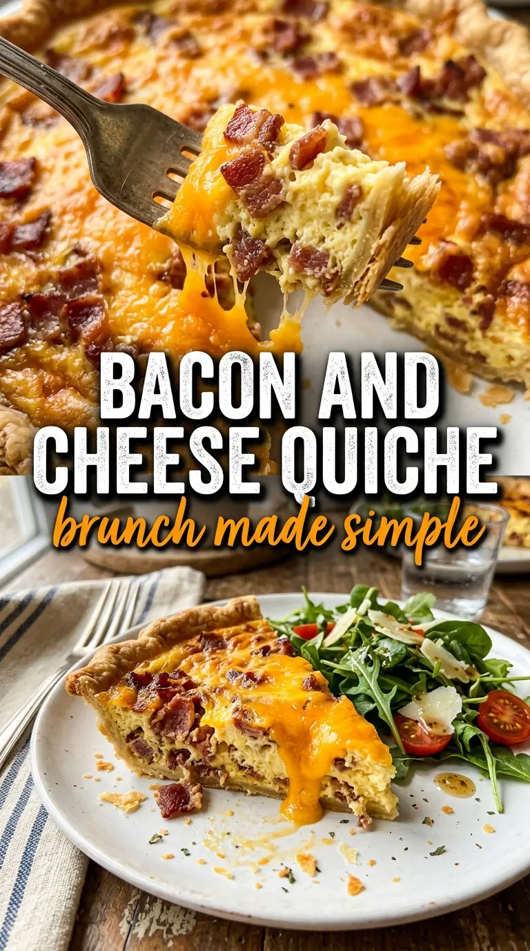 Bacon and Cheese Quiche with flaky crust, silky custard, golden top