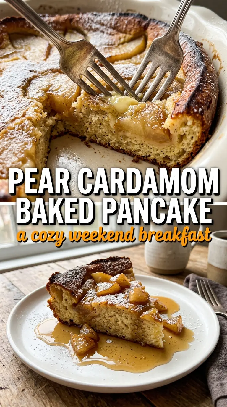 Baked Pancake with Pear and Cardamom, puffed golden, spiced