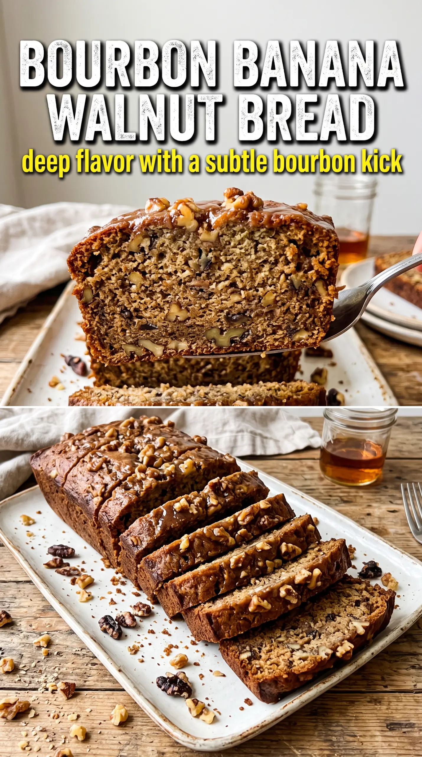 Bourbon Banana Walnut Bread rich walnuty loaf