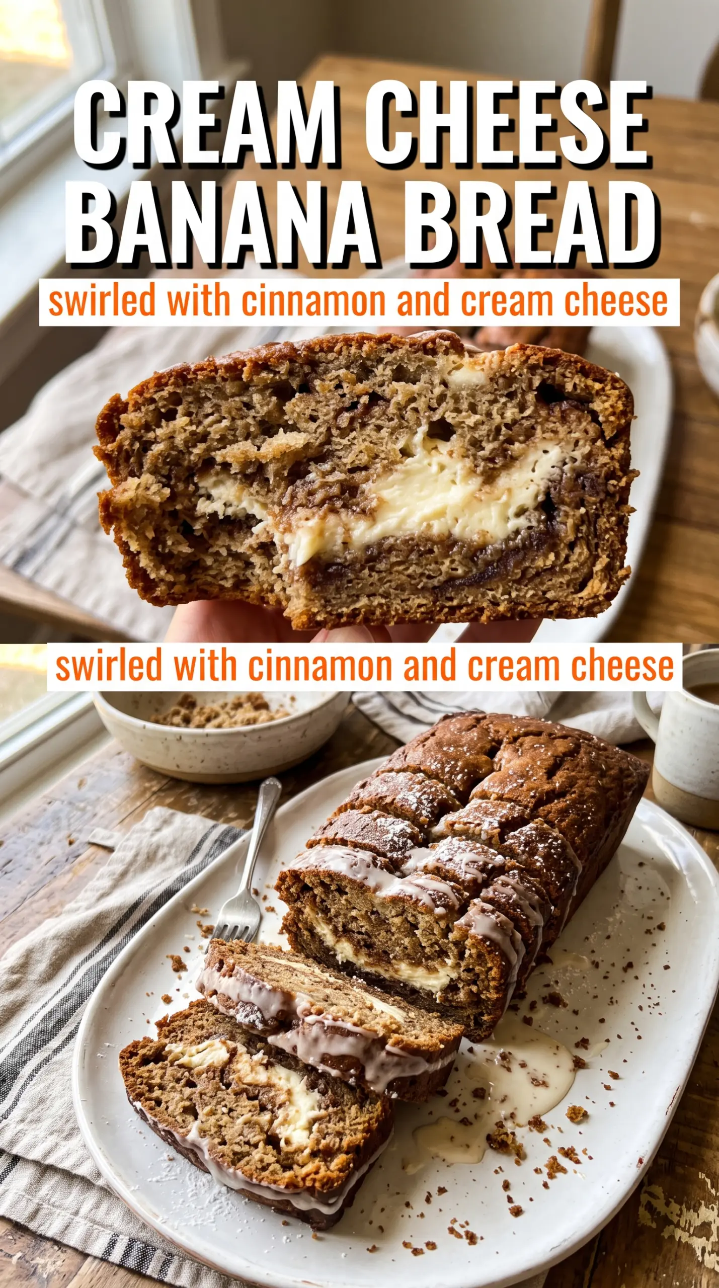 Cream Cheese Cinnamon Swirl Banana Bread creamy cinnamon banana loaf