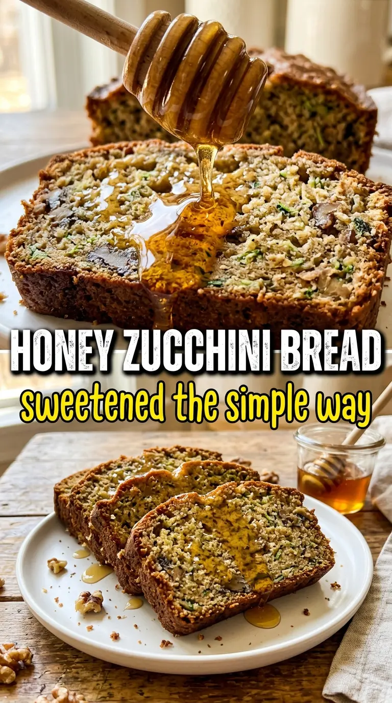 Honey Zucchini Bread with honey glaze, tender crumb, golden loaf