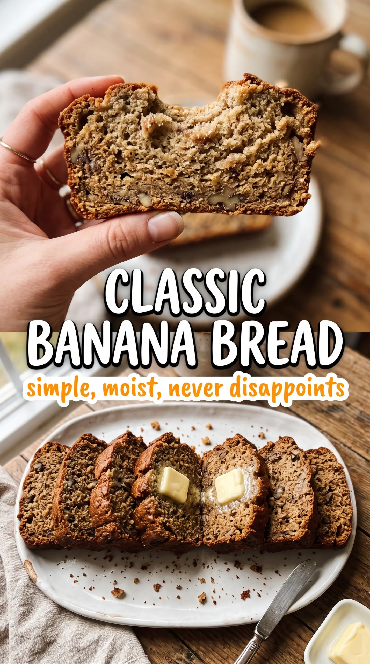 Ina Garten's Banana Bread, bakery-quality, walnut-topped