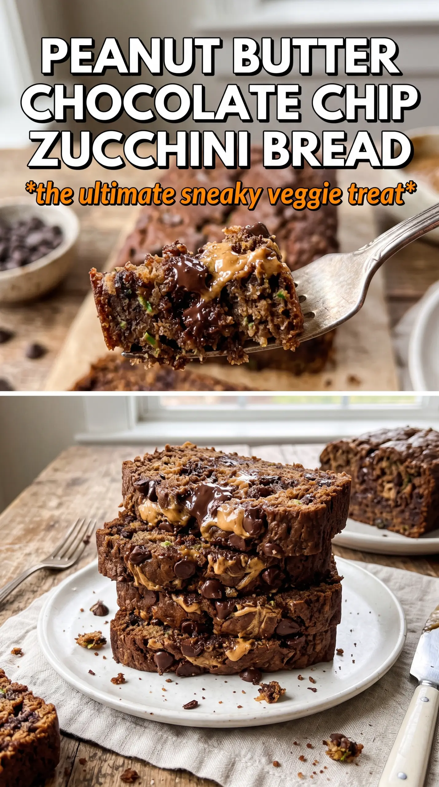 Peanut Butter Chocolate Chip Zucchini Bread rich chocolatey loaf