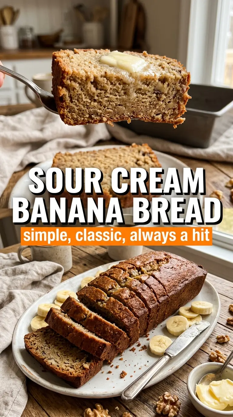Sour cream banana bread golden moist tender