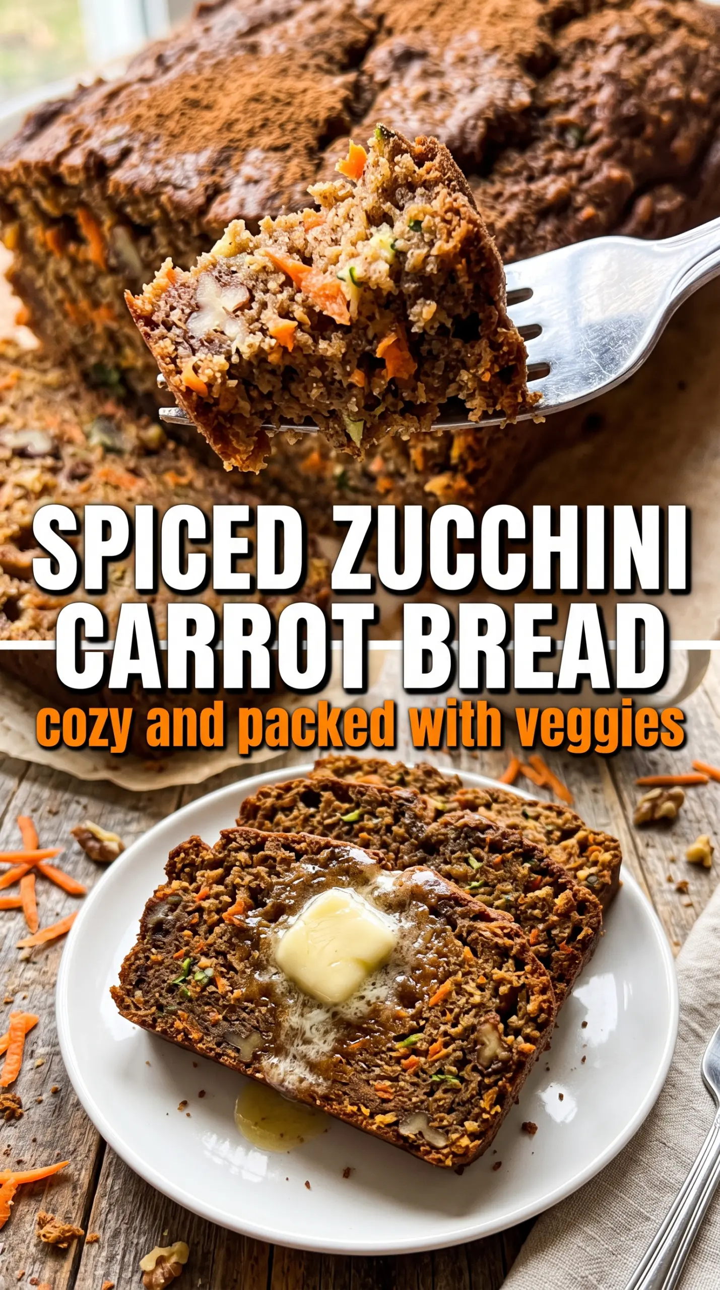 Spiced Zucchini Carrot Bread with warm spices, moist crumb, colorful vegetables