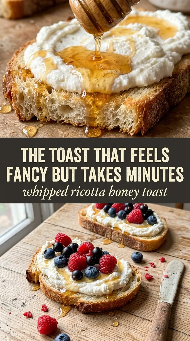 Whipped Ricotta Honey Toast, creamy berry-topped breakfast toast