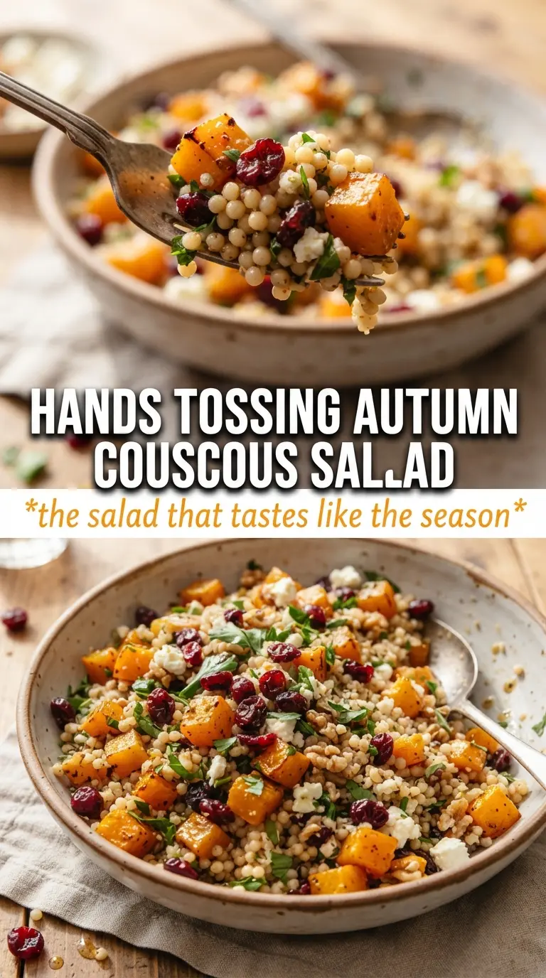 Autumn Pearl Couscous Salad with roasted squash, cranberries, pecans