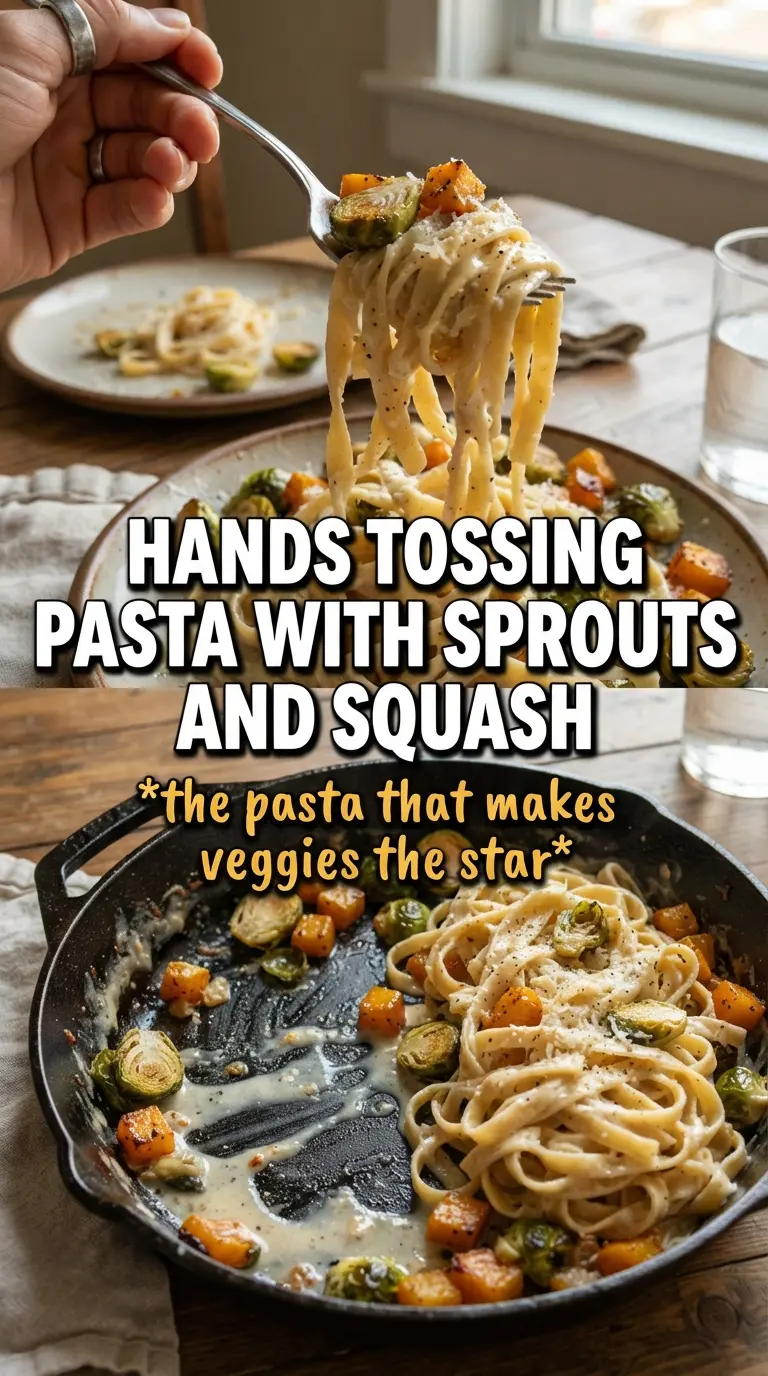 Brussels Sprouts and Butternut Squash Pasta caramelized nutty savory