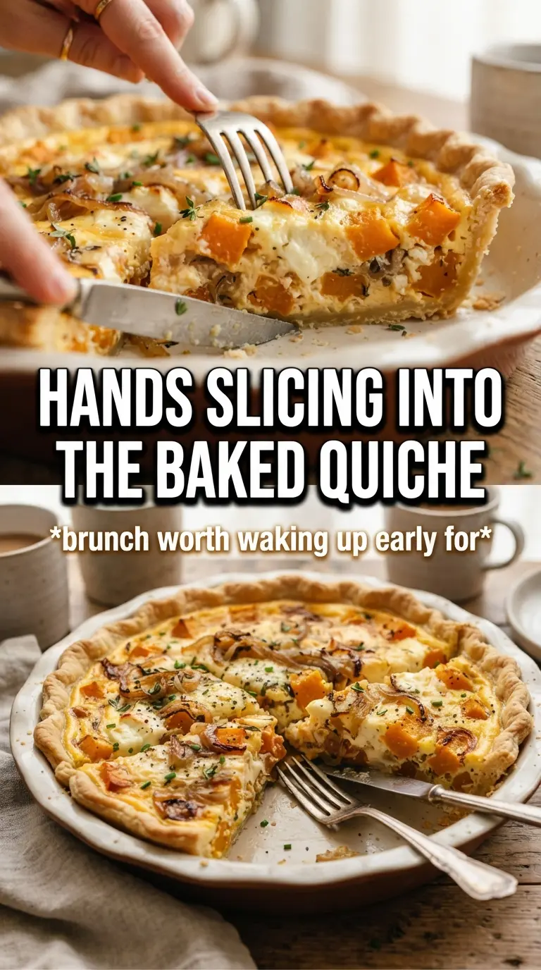 Butternut Squash Goat Cheese And Caramelized Onion Quiche golden creamy savory
