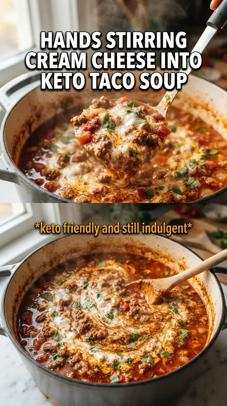 Creamy keto taco soup with ground beef, rich and low-carb