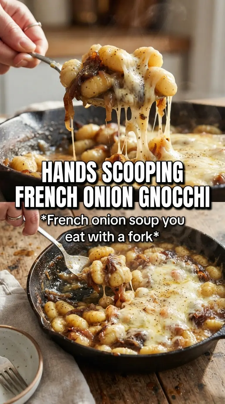 French Onion Gnocchi with caramelized onions, Gruyere, thyme