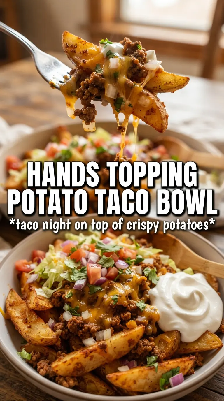 Loaded Potato Taco Bowl crispy potatoes, Tex-Mex toppings, hearty
